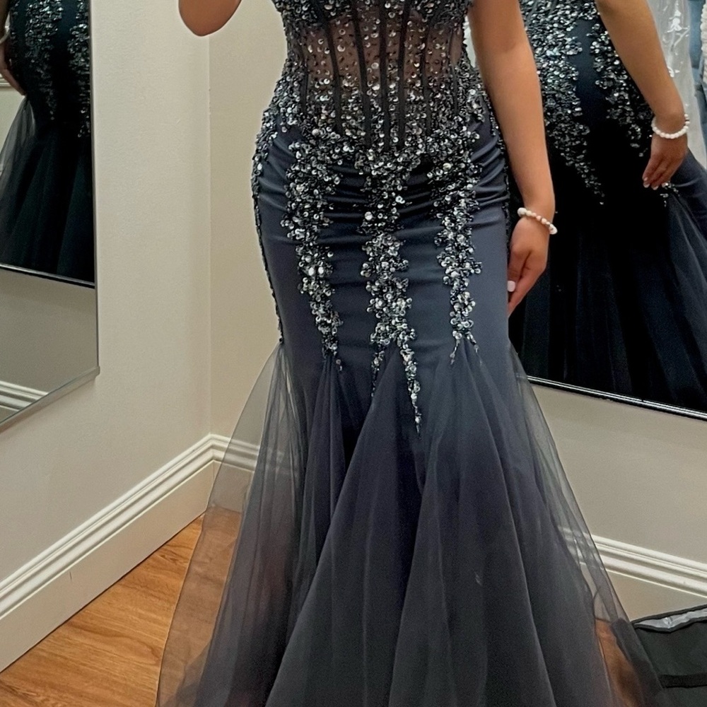 Jovani Navy Blue Embellished Prom Dress